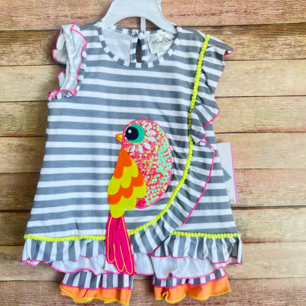 Rare Editions Gray and White Striped Top with Neon Accents